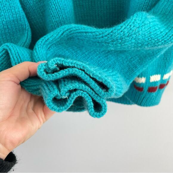 Vintage | Unbranded Teal Turquoise Cowl-Neck Pullover Knit Southwestern Sweater - Picture 4 of 7